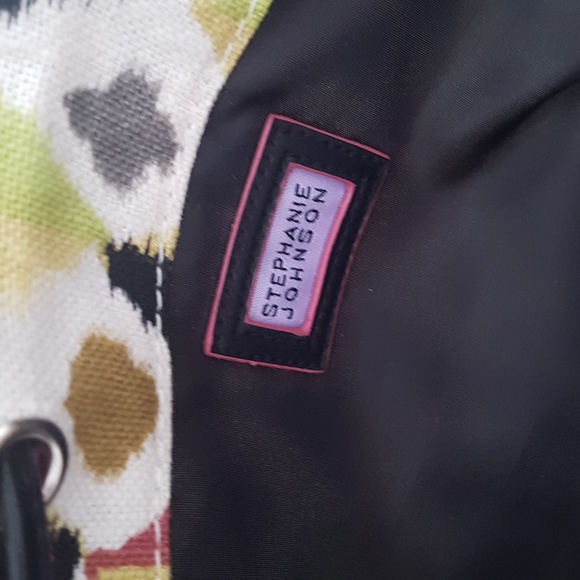 NWT Stephanie Johnson Tote Bag Geometric Pattern Green Yellow Black - Picture 4 of 11